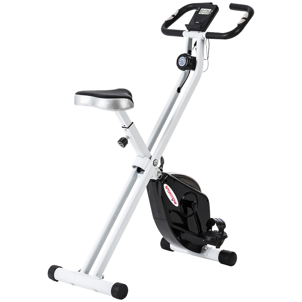 image 1 of SPORTNOW Folding Exercise Bike, Quiet Stationary Bike with 8-Level Magnetic Resistance, Heart-Rate Sensor, Adjustable Seat and Wheels for Home Gym Workout, Black and White | White