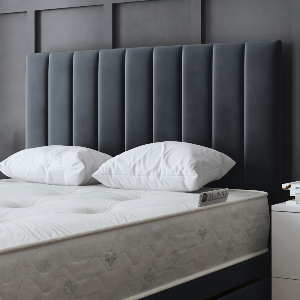 image 1 of Amelia Divan Bed with Upholstered Headboard - Grey (Steel) - Small Double