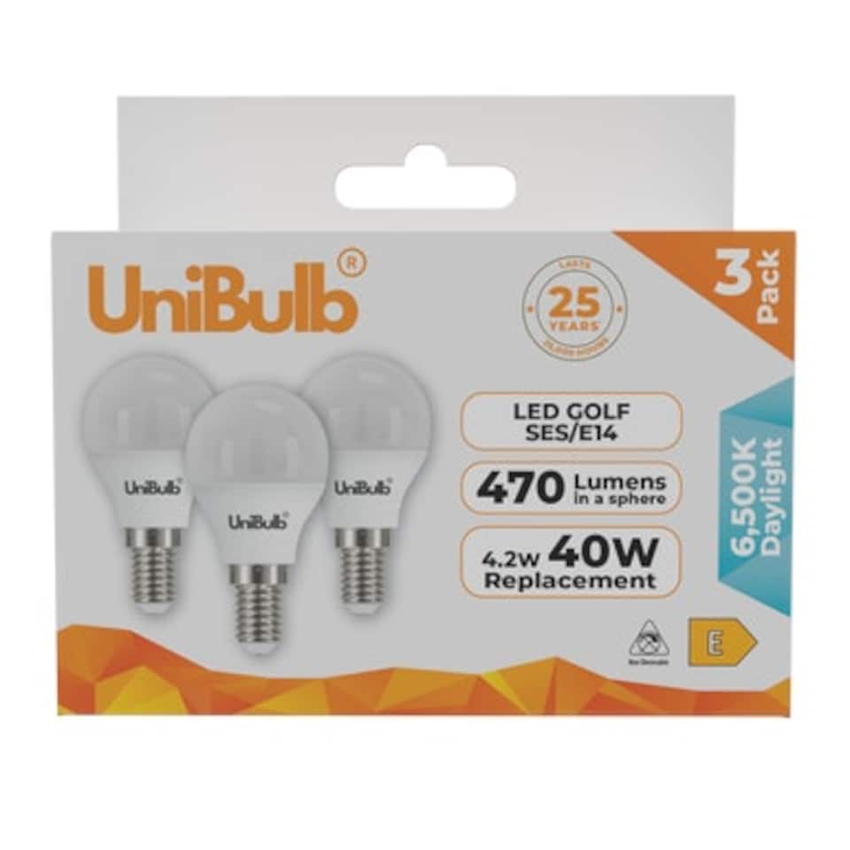 image 1 of UniBulb LED Golf Ball E14 470lm 4.2W 6500K (Daylight) Light Bulb - Pack of 3