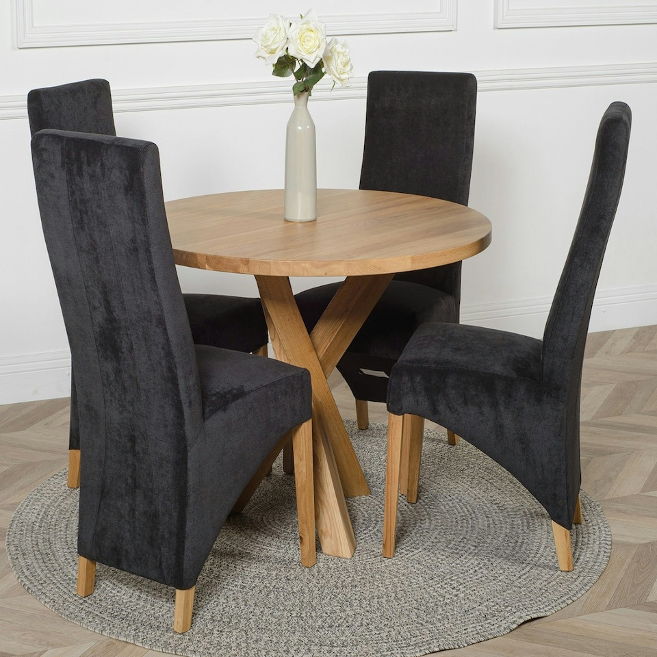 image 1 of Oregon Round Oak Dining Table with Lola Fabric Chairs Black