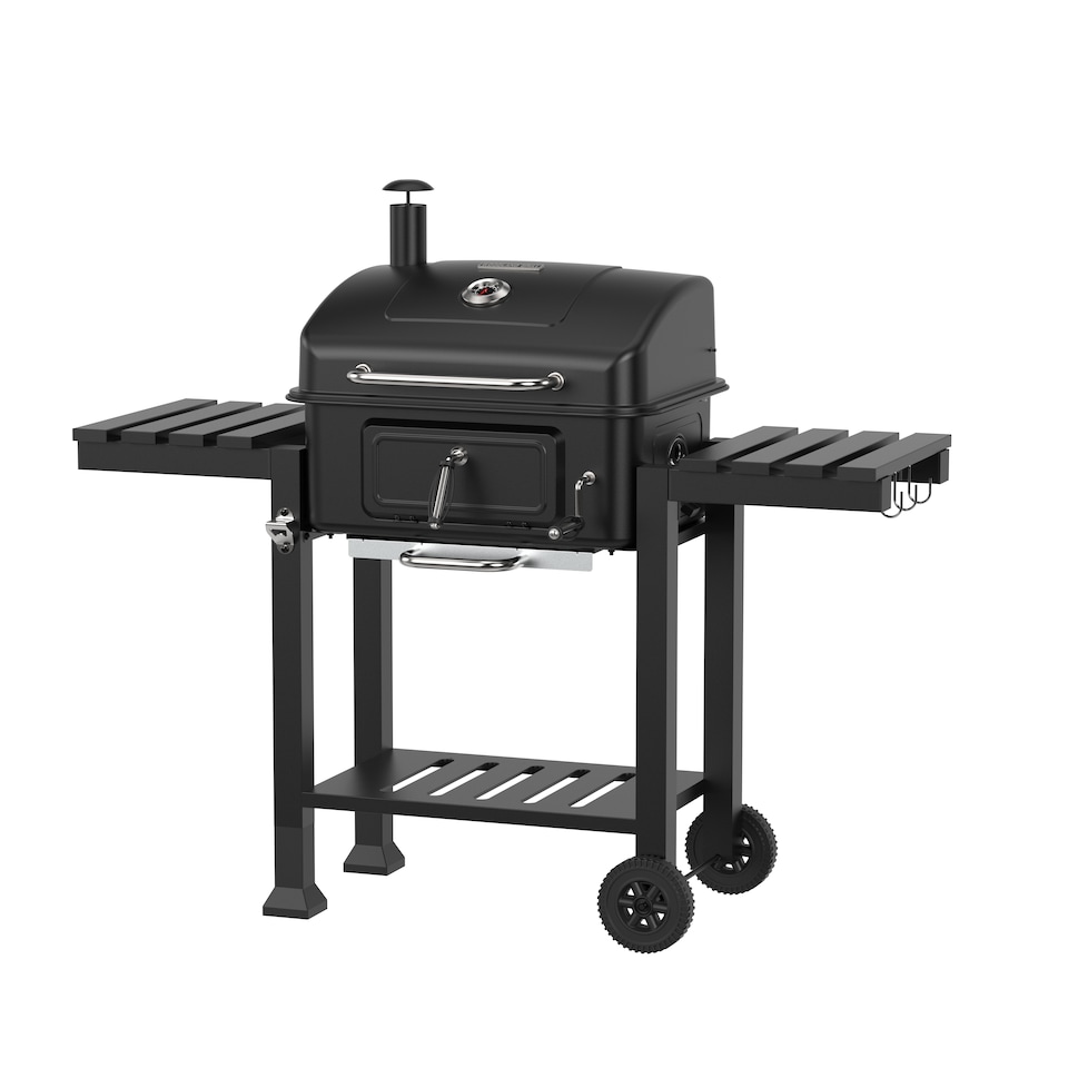 image 1 of Woodland Grill Charcoal BBQ Grill with Foldable Side Shelves, Black - OC01CBQ1032 | Black | 1