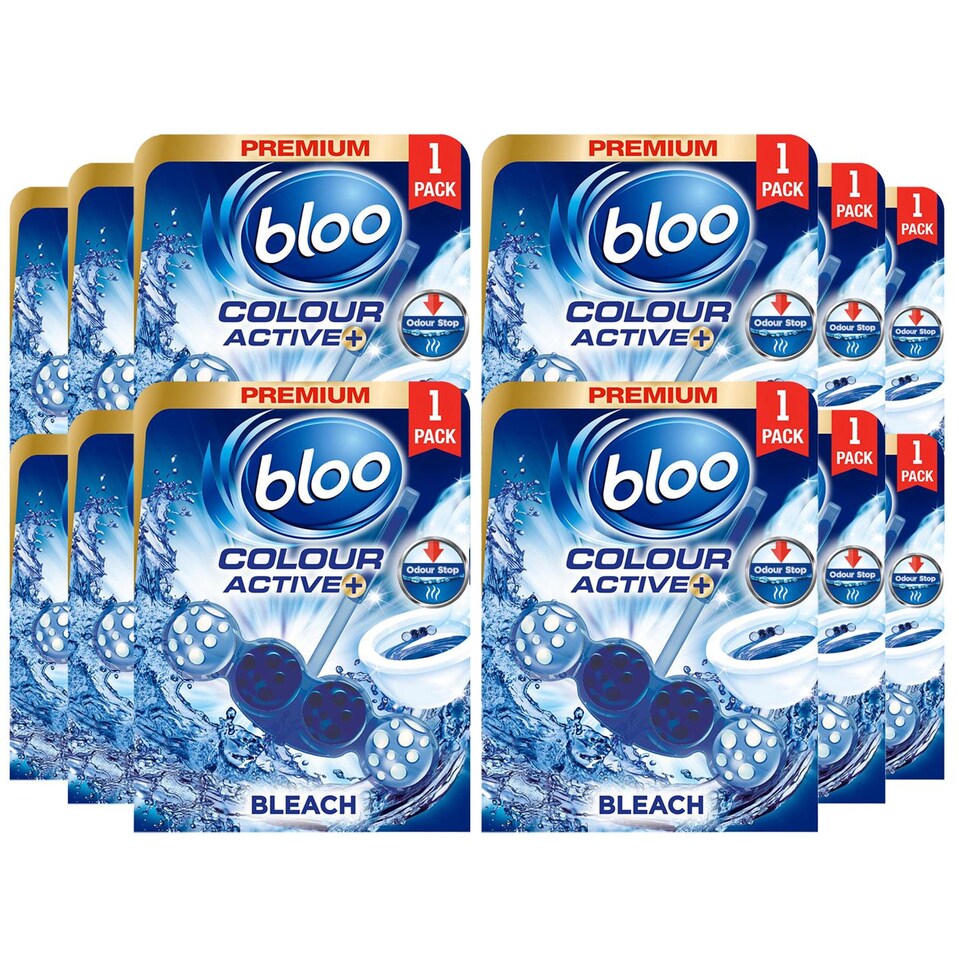 image 1 of Bloo Colour Active Anti-Limescale Odour Stop Bleach Toilet Rim Block, 50g, 12 packs | Multi | 12 Pack | 12
