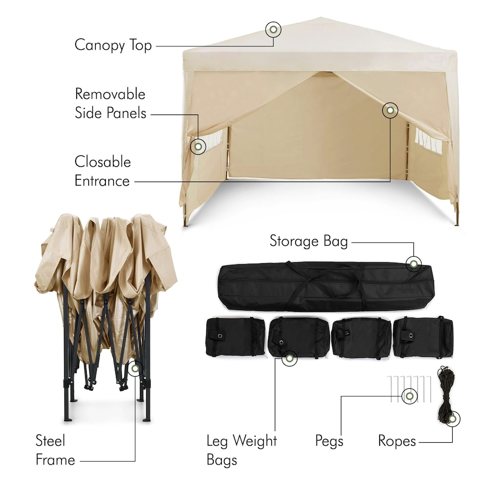 image 1 of VonHaus Pop Up Gazebo 3 x 3m w/ Removable Sides Ivory