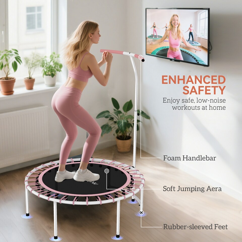 image 1 of SPORTNOW 40" Fitness Trampoline with 5-Level Adjustable Handle, Pink
