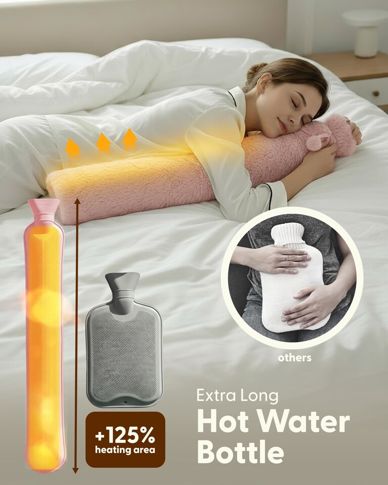 image 1 of Keplin Extra Long Hot Water Bottle 2 Litre Natural Rubber with Fleece Cover