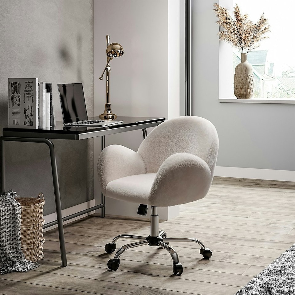image 1 of Living and Home Comfy Plush Swivel Office Chair, White