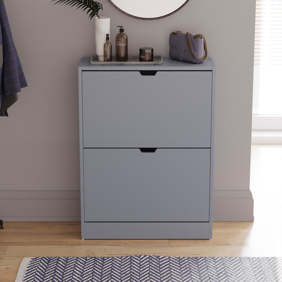image 1 of Vida Designs 2 Drawer Shoe Cabinet Shoe Rack Storage Cupboard, Grey