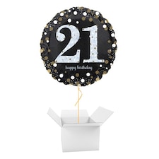Sparkling Celebration 21st Birthday Round Foil Helium Balloon - Inflated Balloon in a Box