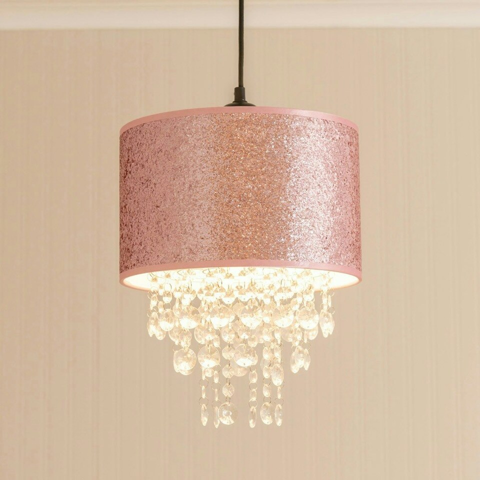 image 1 of ValueLights Bonita Pink Glitter with Droplets Easy Fit Lamp Shade