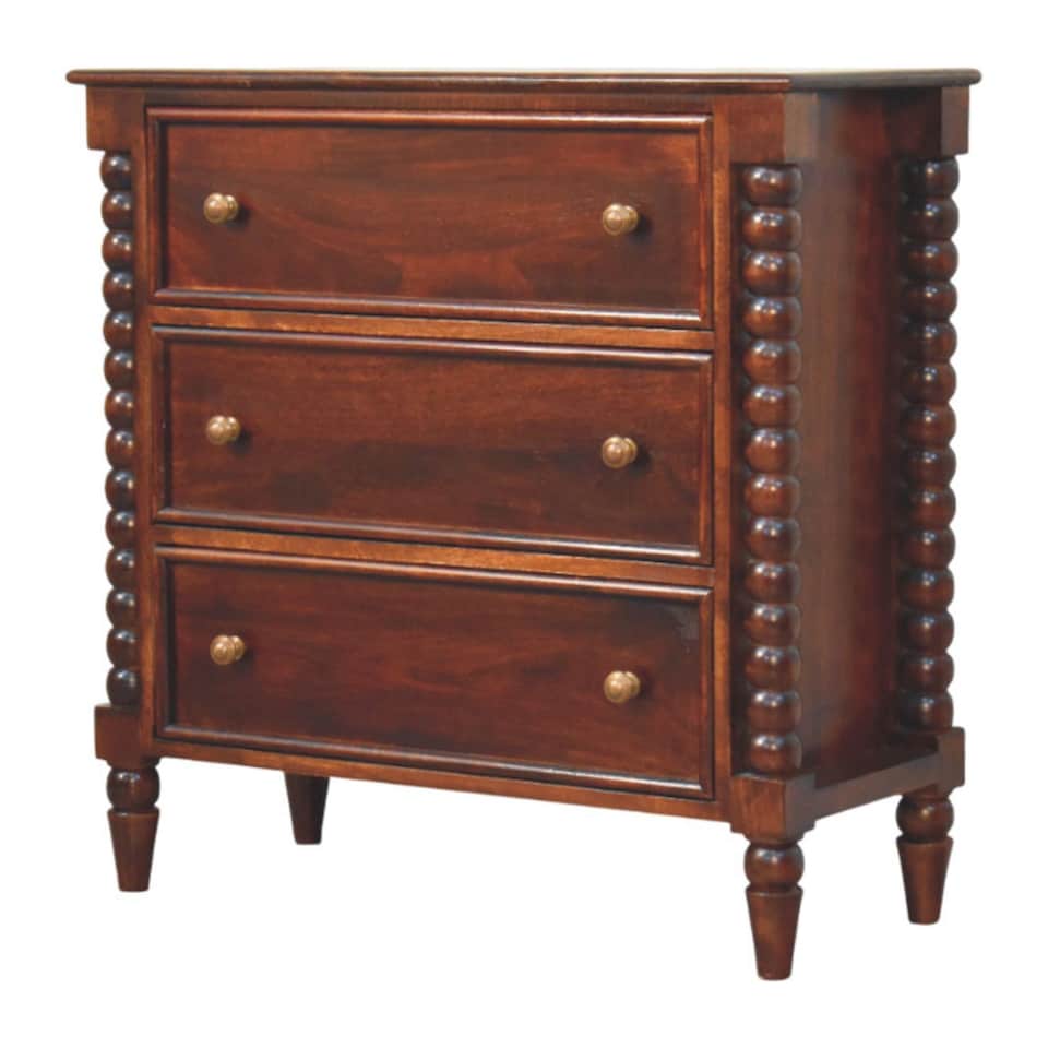 image 1 of Artisan Furniture Solid Wood Spindle Winewood Chest, Brown,3 Drawers