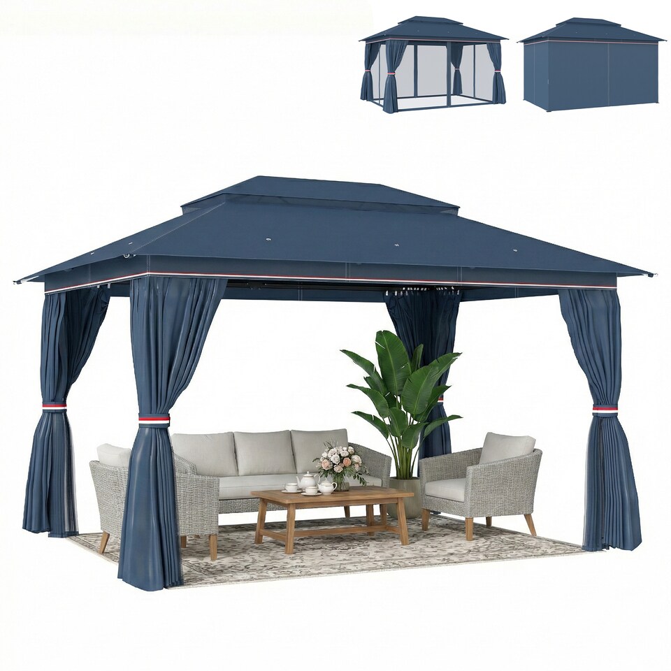 image 1 of Outsunny 3 x 4 m Outdoor Garden Gazebo with UPF50+ Double Roof, Dark Blue