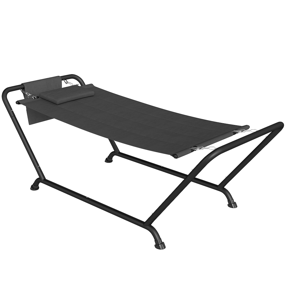 image 1 of Outsunny Outdoor Hammock with Stand with Side Pocket, Headrest, Dark Grey | Grey | Dark Grey | 237 x 90 x 92 cm