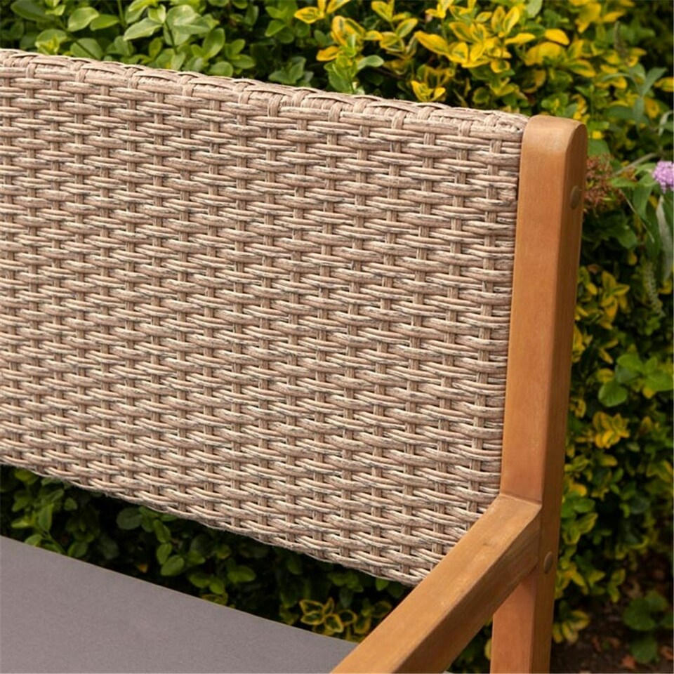 image 1 of 2 Seater Hardwood Timber Framed Rattan Weave Bench (4ft x 2ft)