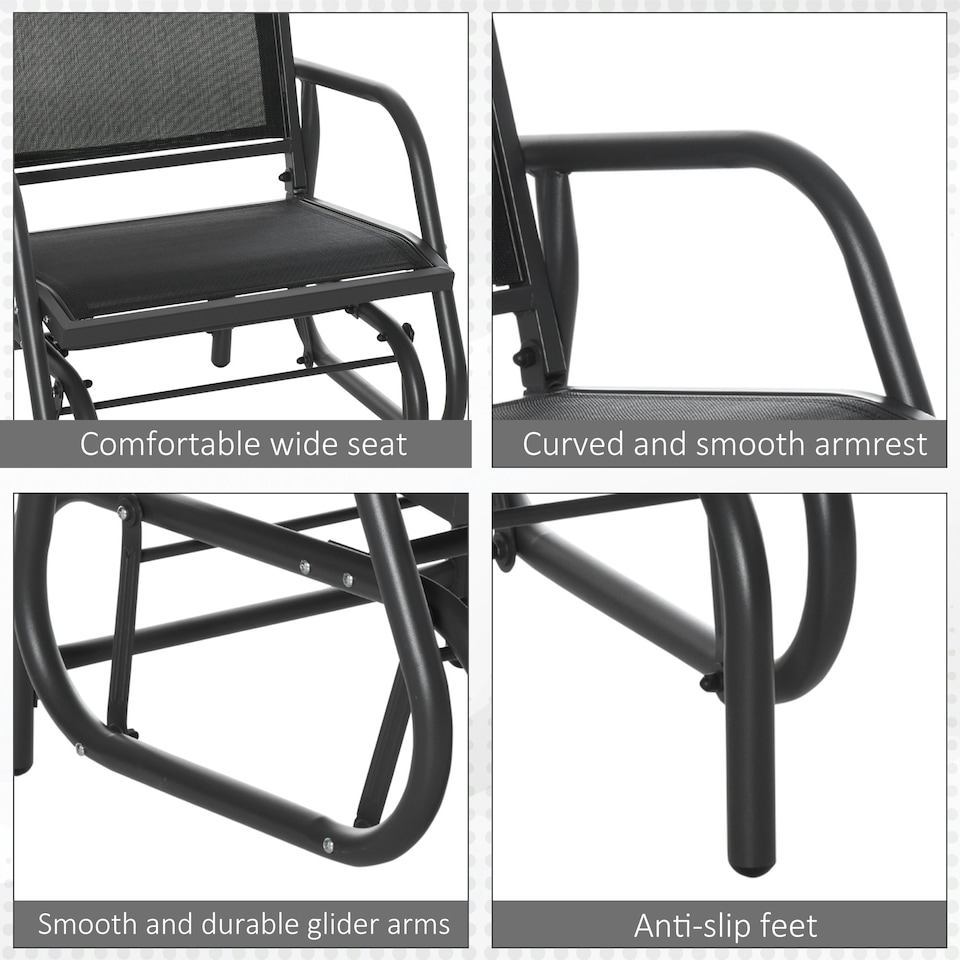 image 1 of Outsunny Outdoor Gliding Swing Chair Garden Seat w/ Mesh Seat Curved Back Steel