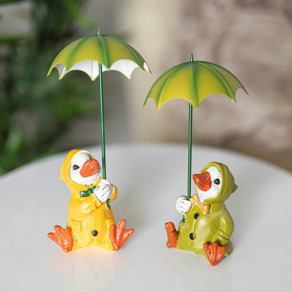 image 1 of Marco Paul 3pc Resin Ducks Family With Umbrellas Garden Ornaments