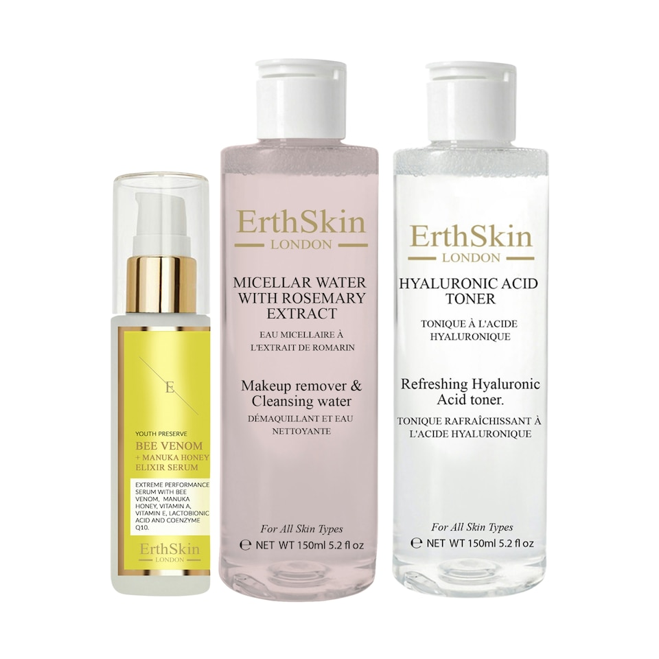 image 1 of Micellar Water with Rosemary Extract 150ml+ Refreshing Hyaluronic Acid Toner 150ml+ Bee Venom + Manuka Honey Elixir Serum 60ml