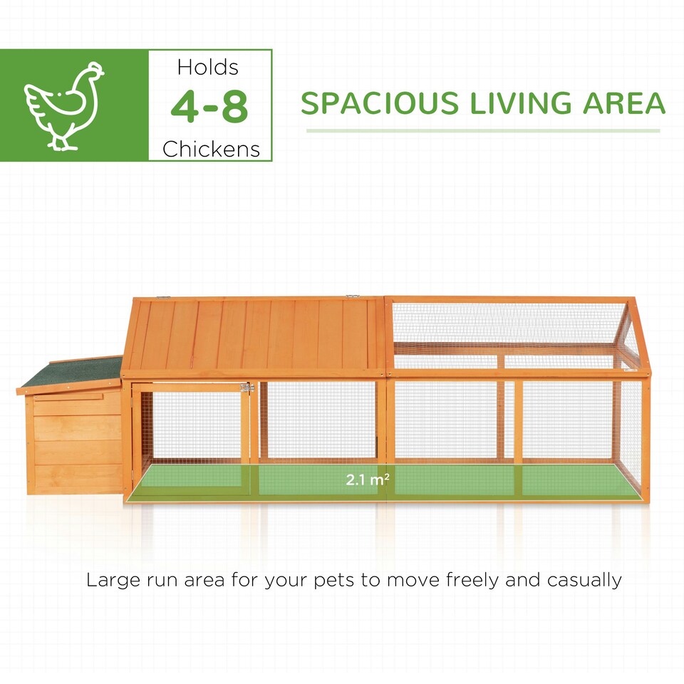 image 1 of PawHut Wooden Chicken Run with Nesting Box, Openable Roof, for 4-8 Chickens