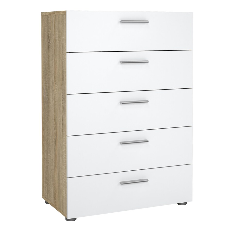 image 1 of Pepe Chest of 5 Drawers in Oak with White High Gloss