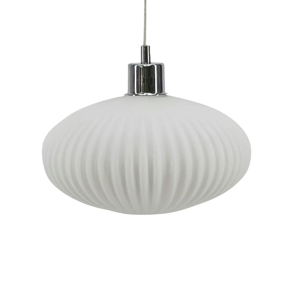 image 1 of First Choice Lighting Set of 2 Baton White Ribbed Glass Easy Fit Pendant Shades White