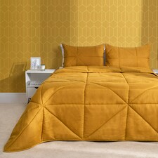 OHS Coverless Quilted Geometric Embossed Soft Plush Cosy 7.5 Tog Washable Duvet Cover and Pillowcase Bedding Set Yellow | Ochre Yellow | King