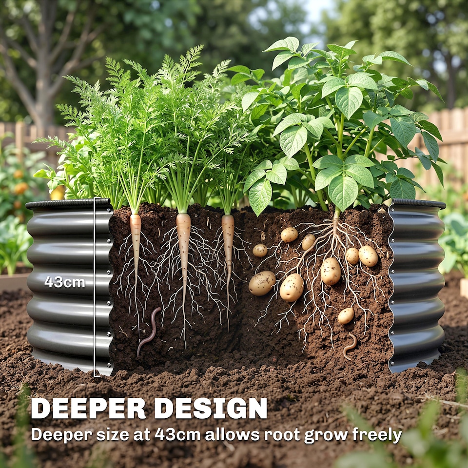 image 1 of Outsunny Galvanised Planter with Gloves, 120 x 120 x 43cm, Dark Grey | Grey | Dark Grey