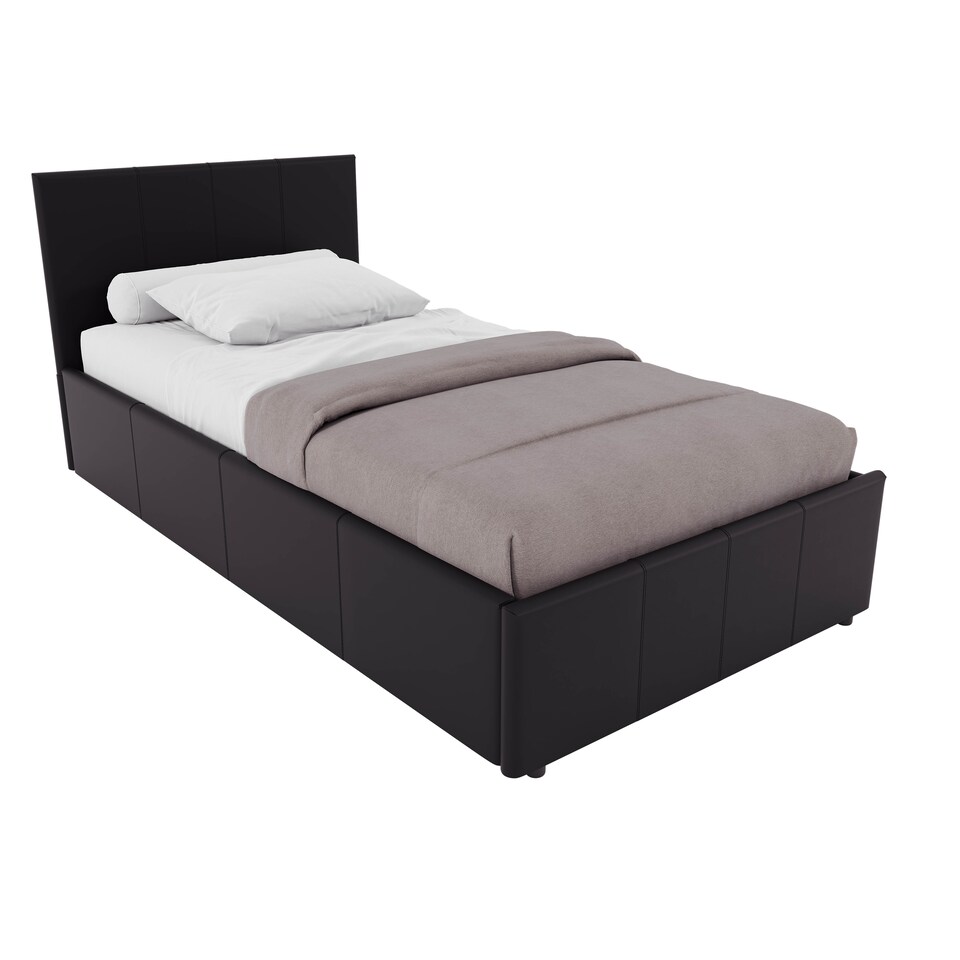 image 1 of Vida Designs Lisbon 3ft Single Ottoman Bed Storage Faux Leather, Black, 90 x 190cm
