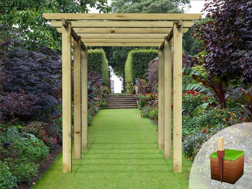 image 1 of eDecks HD Village Walkway Garden Pergola w/ Concrete In Posts 2.7m - 2.4 x 3.6m