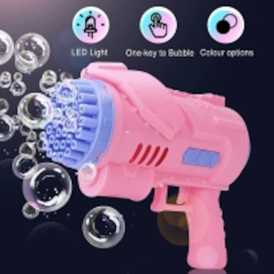 image 1 of 40-Hole Bubble Gun - Automatic Bubble Machine for Kids - LED Light-Up Bubble Blower with Bubble Solution - Outdoor Indoor Toy - Pink