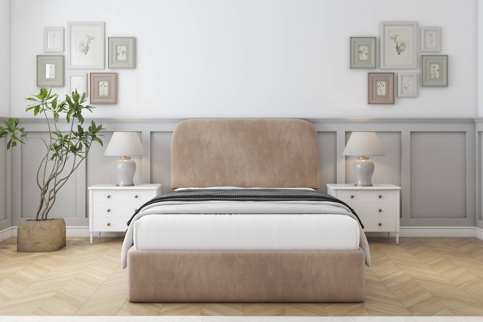 image 1 of Sloomy Belvoir Mink Naples Bed Frame With Mattress With 45" Upholstered Headboard 2'6 Small Single