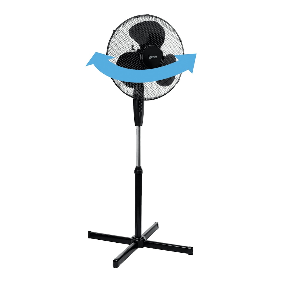 image 1 of Igenix DF1655BL Pedestal Fan, 16 Inch, 40 W, Oscillating, 3 Speeds, Black