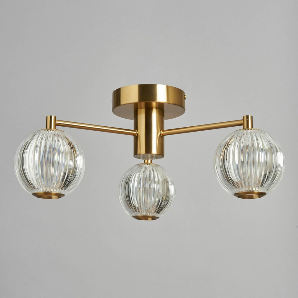 image 1 of BHS Rimi 3 Light LED Semi Flush Ceiling Light, Satin Brass | Gold | Satin Brass | 1