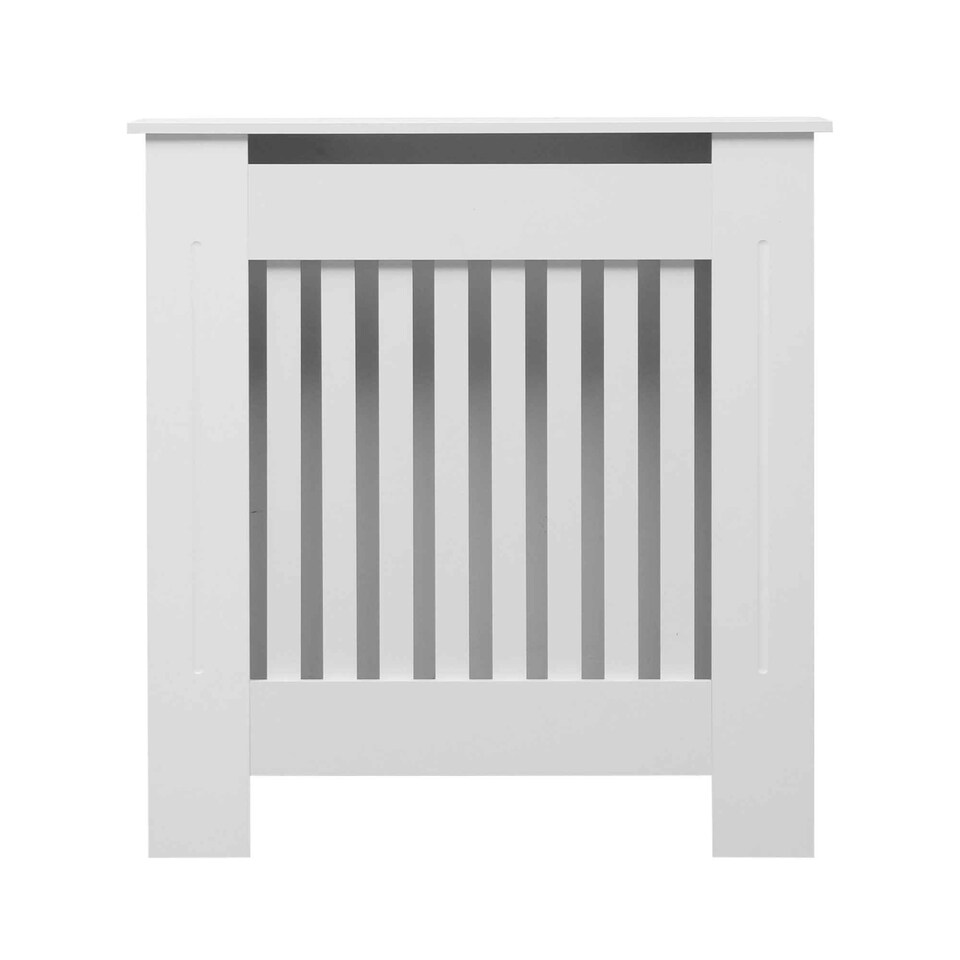 image 1 of Small White Wooden Slatted Grill Radiator Cover MDF Cabinet