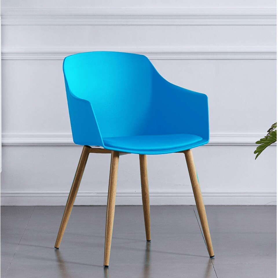 image 1 of Single Eden Modern Dining Chair, Faux Leather Padded Cushion & Solid Wooden Legs Blue