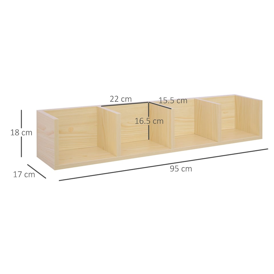 image 1 of HOMCOM Wooden Wall-Mounted Storage Media Display Shelf Center Rack, Natural