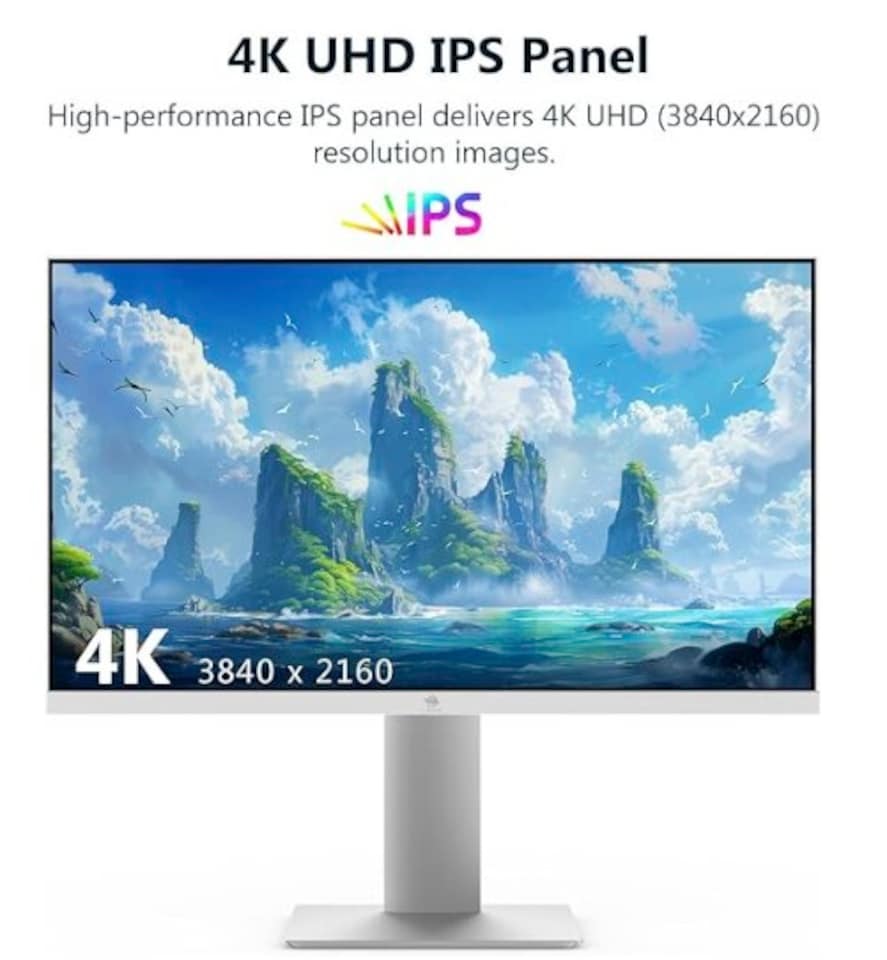 image 1 of Z-Edge 27 Inch 4K Monitor UHD 3840x2160 IPS 60Hz Height Adjustable White | PC Monitor, 250cd/m² Brightness, Adaptive Sync, Pivot Swivel Tilt, HDMI DisplayPort, VESA Mountable