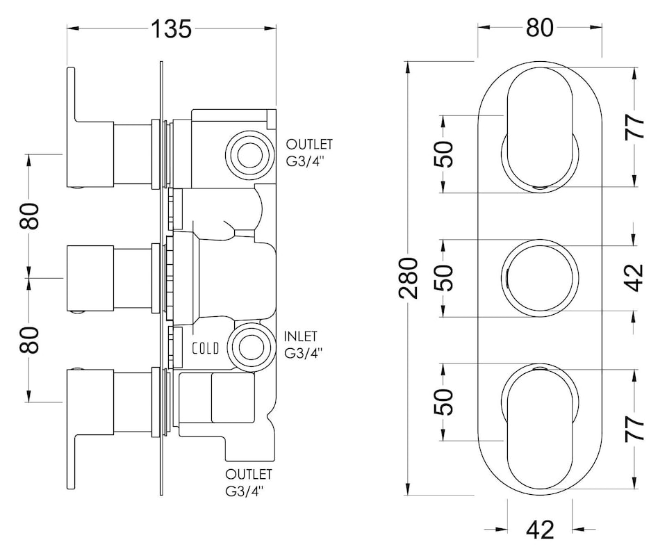 image 1 of Current Round Triple Concealed Thermostatic Shower Valve - Chrome