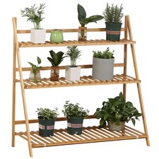 Outsunny 3-Tier Folding Bamboo Plant Stand Display Rack Indoor Outdoor