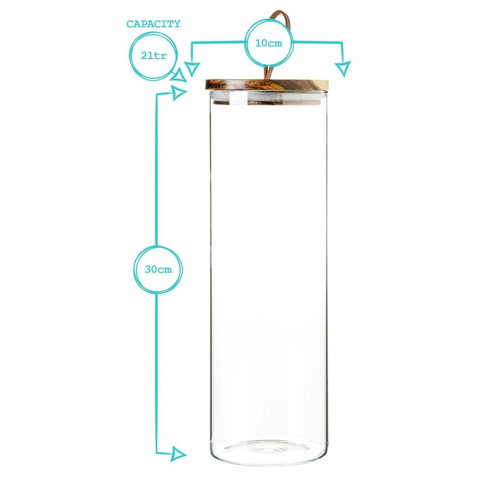 image 1 of Argon Tableware Glass Storage Jar with Wooden Lid - Leather Loop - 2 Litre