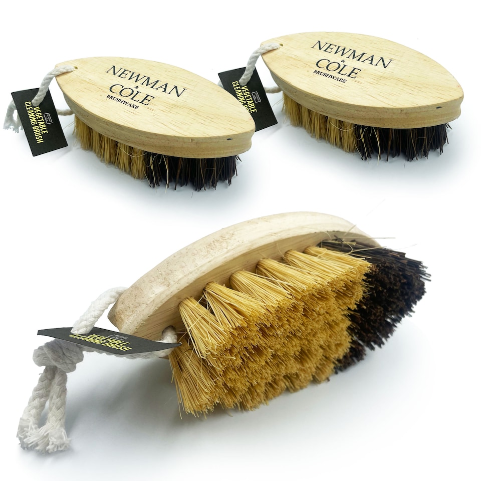 image 1 of Wooden Vegetable Brush Dual-Bristle Fruit & Potato Scrubber - Pack of 2