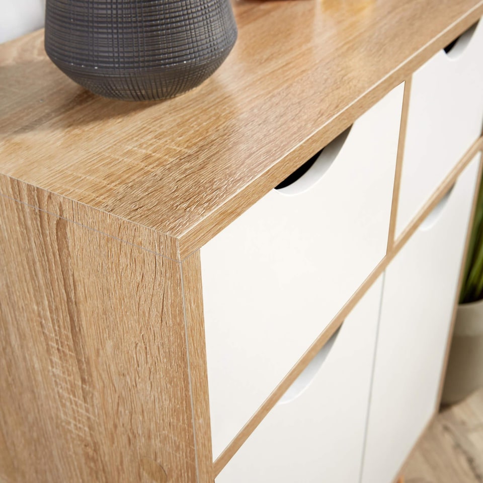 image 1 of Sideboard Storage Cabinet 2 Door 2 Drawer Cupboard Solid Wood Legs