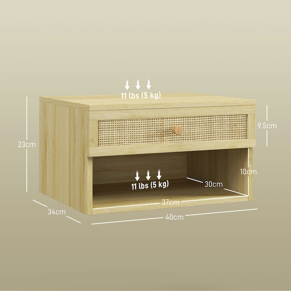 image 1 of Floating Nightstands Set of 2 with Rattan Drawer and Storage Shelf for Bedroom