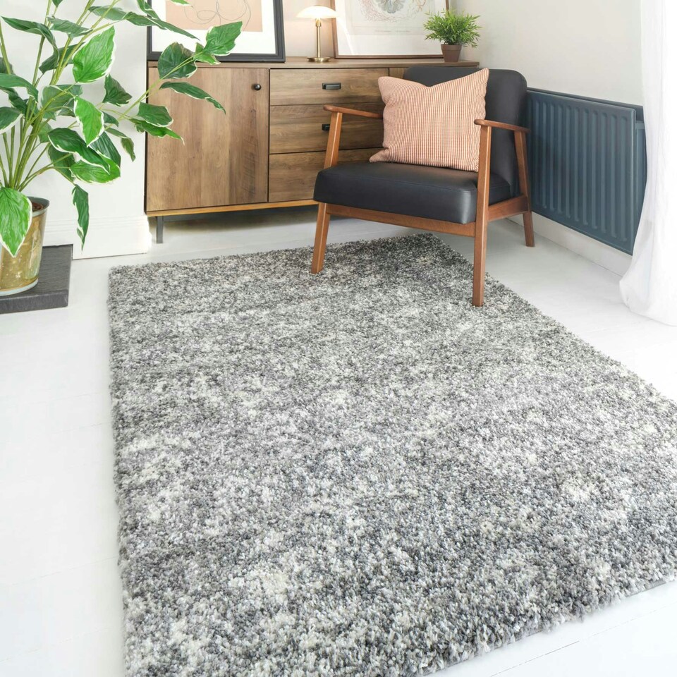image 1 of KUKOON Silver Grey Mottled Shaggy Living Room Area Rug 120cm x 170cm