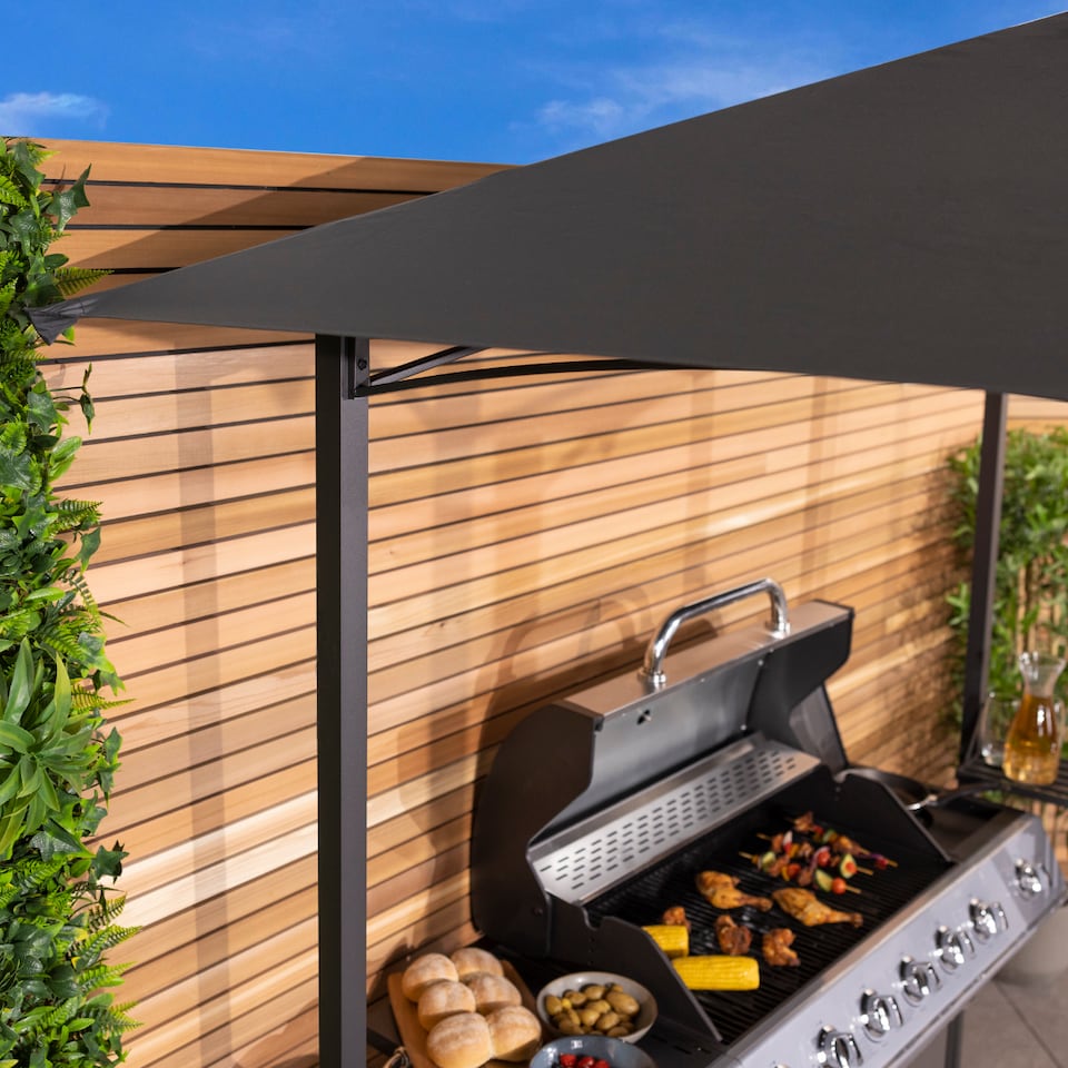 image 1 of Charles Bentley 8 x 5Ft Steel Grill Gazebo Outdoor Tent Shelter - Cream and Grey