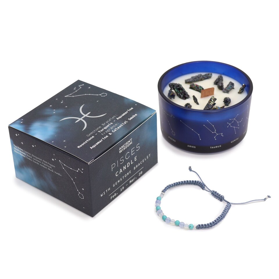 image 1 of Serenityy Pisces Zodiac Crystal Candle with Gemstone Bracelet