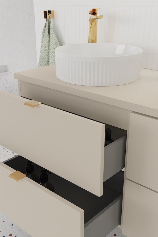 image 1 of Bathroom Vanity Unit 600mm Wall Cabinet with Worktop Floating 2 Drawer Cashmere Beige Modern Countertop Unit Slab Front Dalia