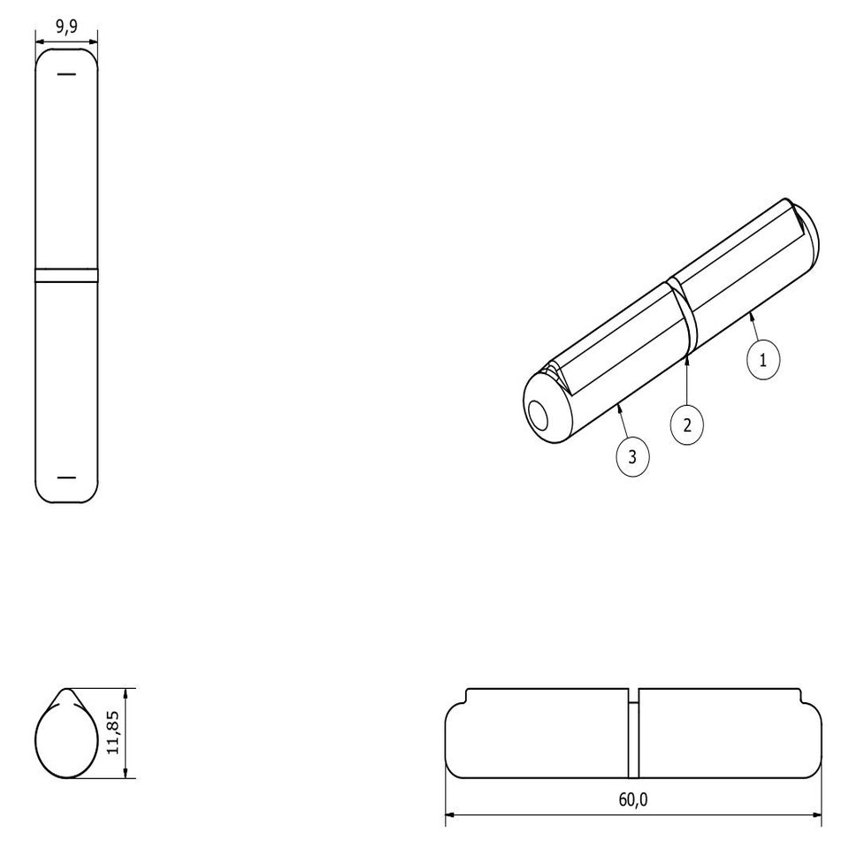 image 1 of Lift Off Bullet Hinge Weld On Brass Bush 10x60mm Heavy Duty Door Hatch 4PK Silver