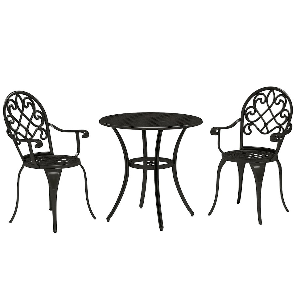image 1 of Outsunny 3PCs Bistro Set, Aluminium Garden Table and Chairs Black