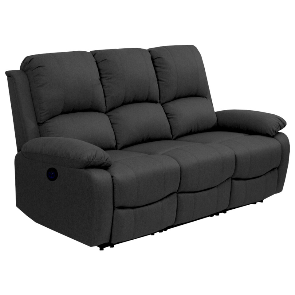 image 1 of Electric Recliner Fabric 3 Seater Sofa In Dark Grey