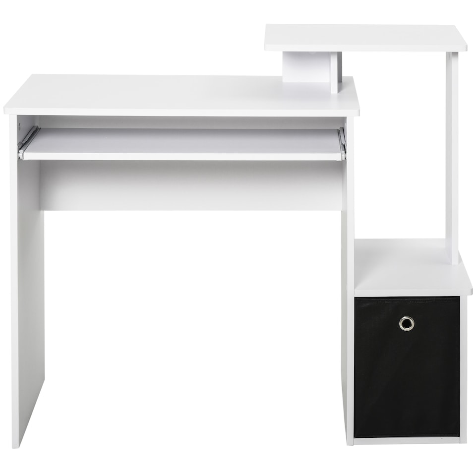 image 1 of HOMCOM Computer Desk with Sliding Keyboard Tray Storage Drawer Shelf White