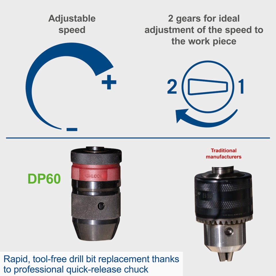 image 1 of Scheppach DP60 Bench Pillar Drill, 710W, 2 Speed, 13mm Chuck, Digital Display, Laser Guide, LED Light